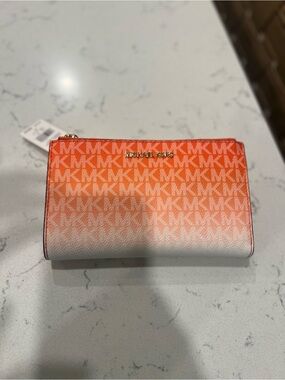 NWT Michael Kors Orange to White Ombre MK Zip Clutch